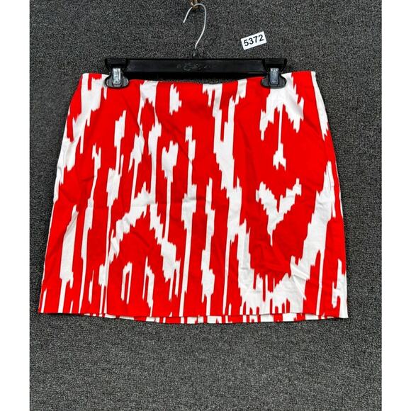 J Crew Skirt Mod Print Postage Stamp Expose Zip Mini Ikat Womens 6 Red White - Picture 1 of 6